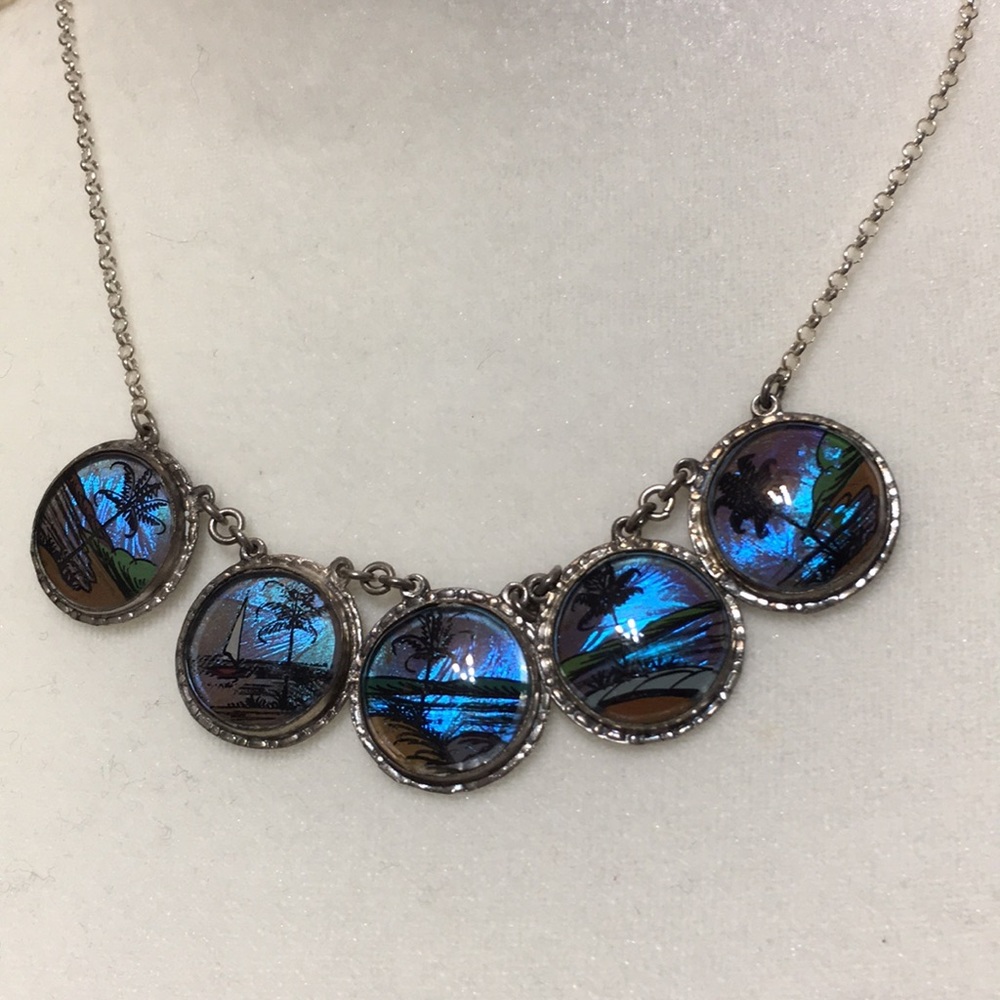 ART DECO STYLE BUTTERFLY MORPHO 18 INCH NECKLACE